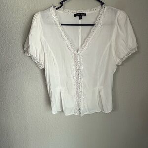 Moa Moa White Lace-Trim Button Blouse